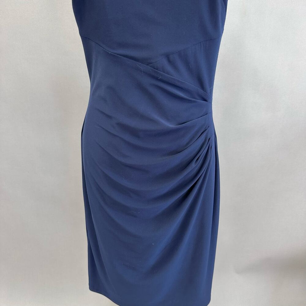 LRL Ralph Lauren Evening Navy Ruched Beaded‎ Sheath Dress Size 8 - Picture 6 of 14